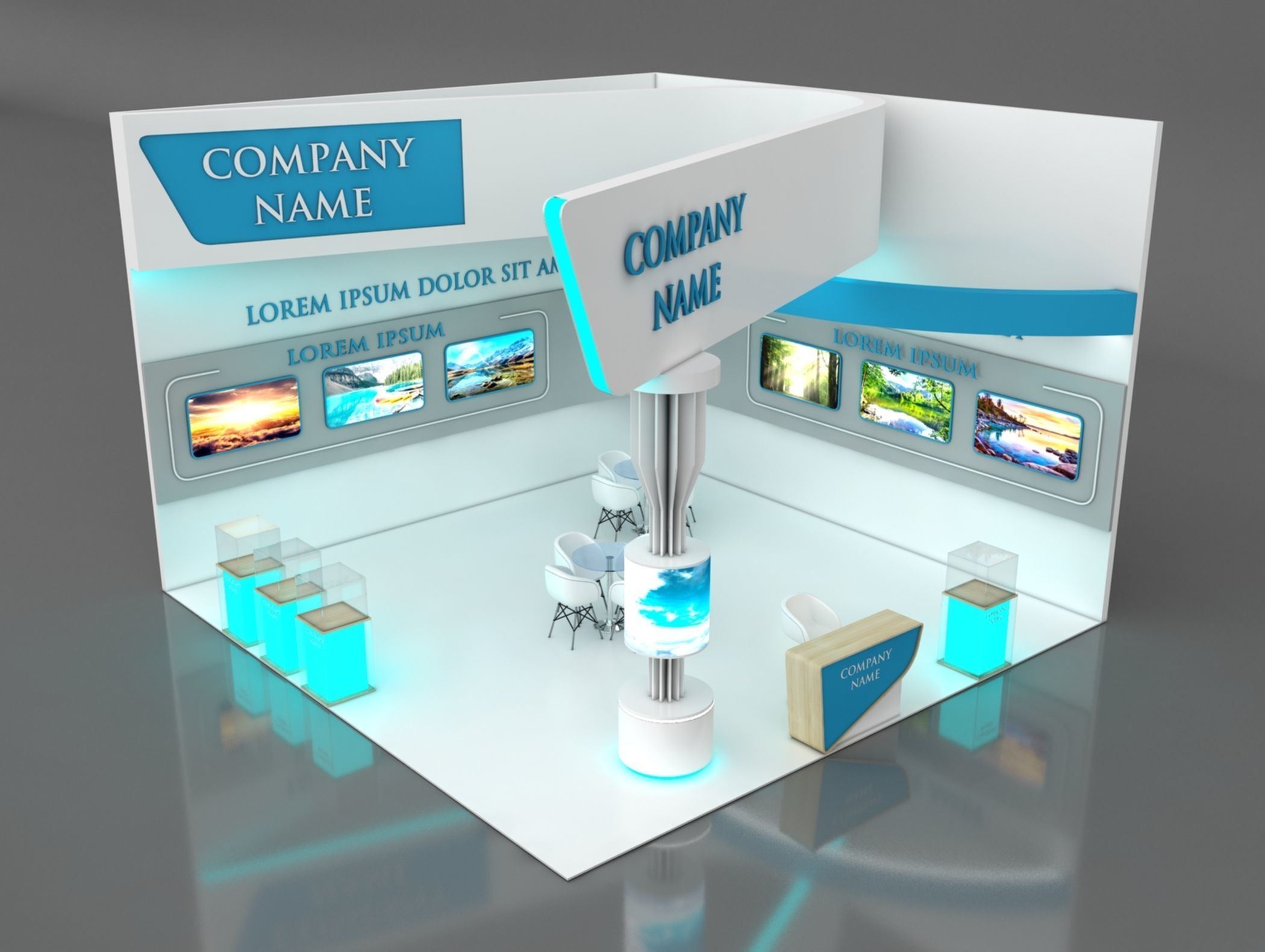 Booth Exhibition Stand Stall 7x7m Height 500 cm 2 Side Open 3D model_3