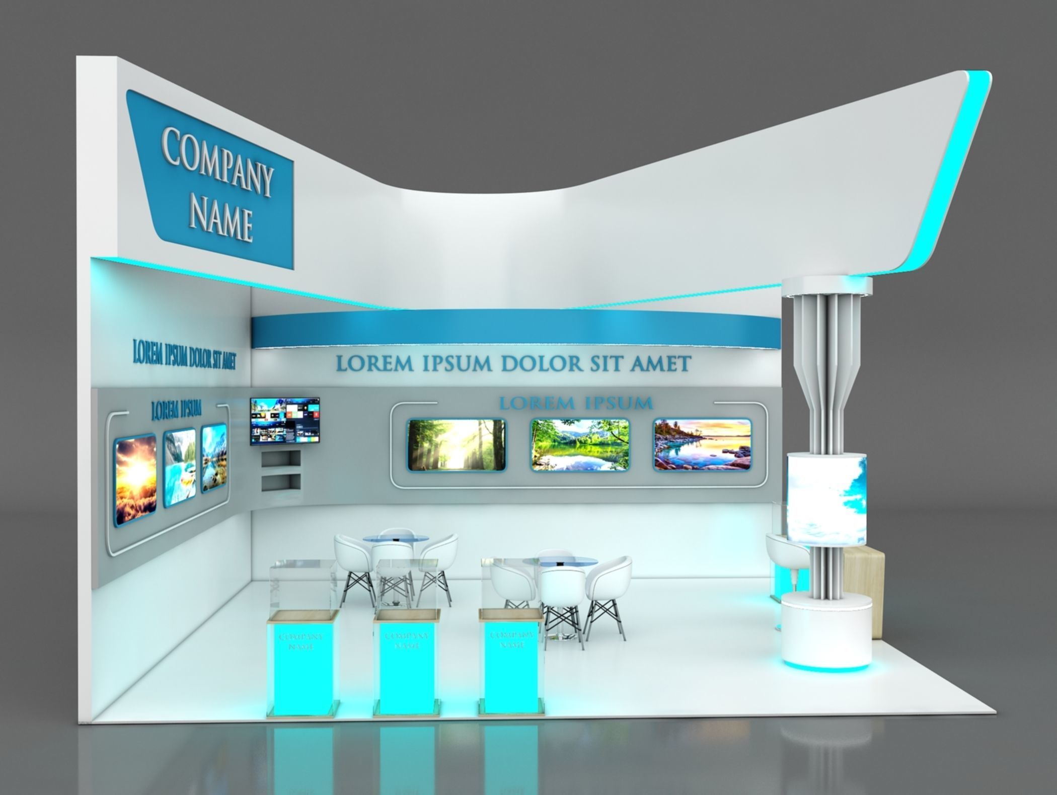 Booth Exhibition Stand Stall 7x7m Height 500 cm 2 Side Open 3D model_2