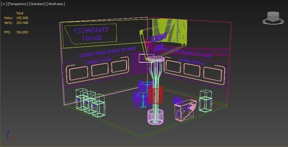 Booth Exhibition Stand Stall 7x7m Height 500 cm 2 Side Open 3D model_5