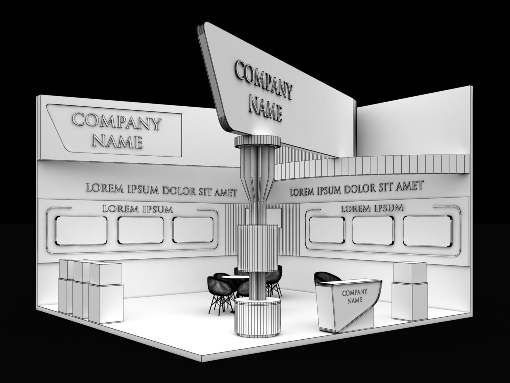 Booth Exhibition Stand Stall 7x7m Height 500 cm 2 Side Open 3D model_6