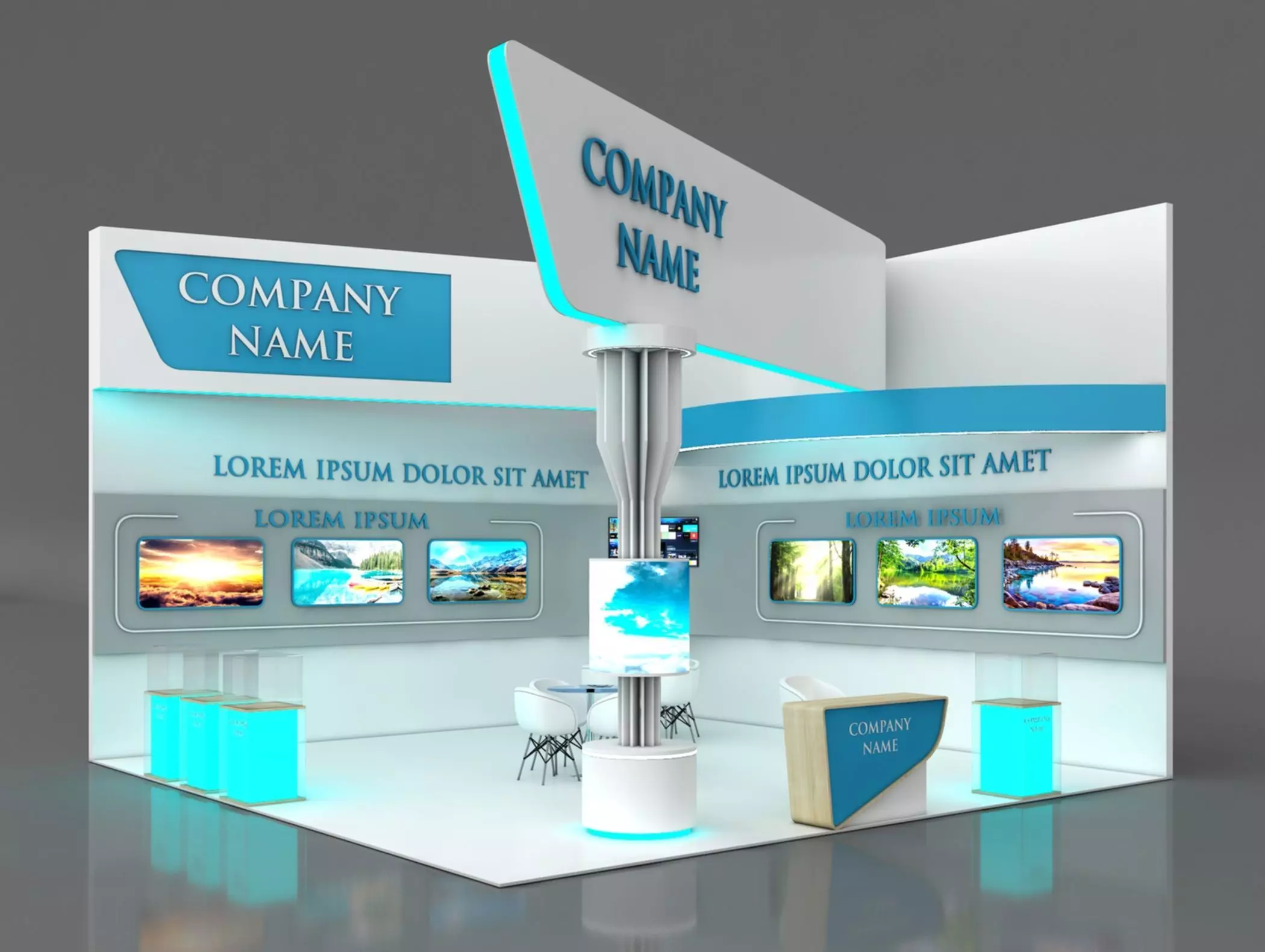 Booth Exhibition Stand Stall 7x7m Height 500 cm 2 Side Open 3D model_0