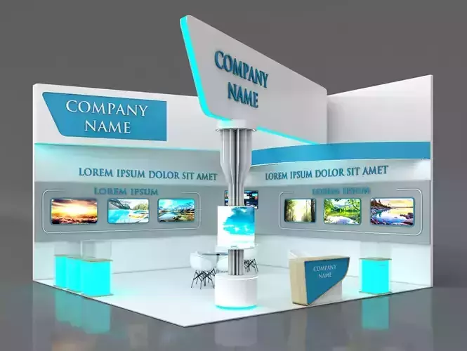 Booth Exhibition Stand Stall 7x7m Height 500 cm 2 Side Open 3D model