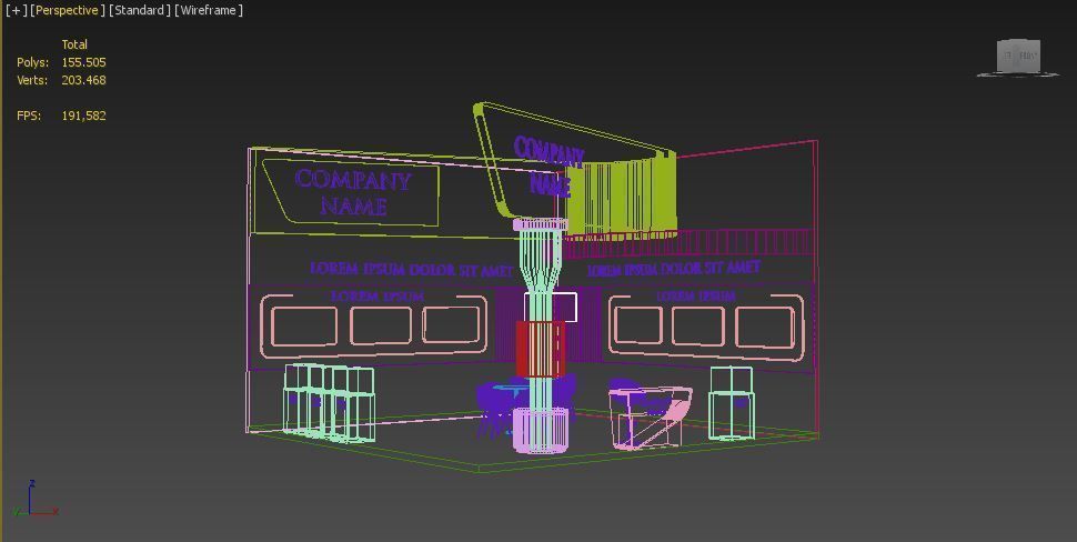 Booth Exhibition Stand Stall 7x7m Height 500 cm 2 Side Open 3D model_4