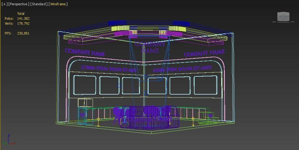 Booth Exhibition Stand Stall 7x7m Height 500 cm 2 Side Open 3D model_5