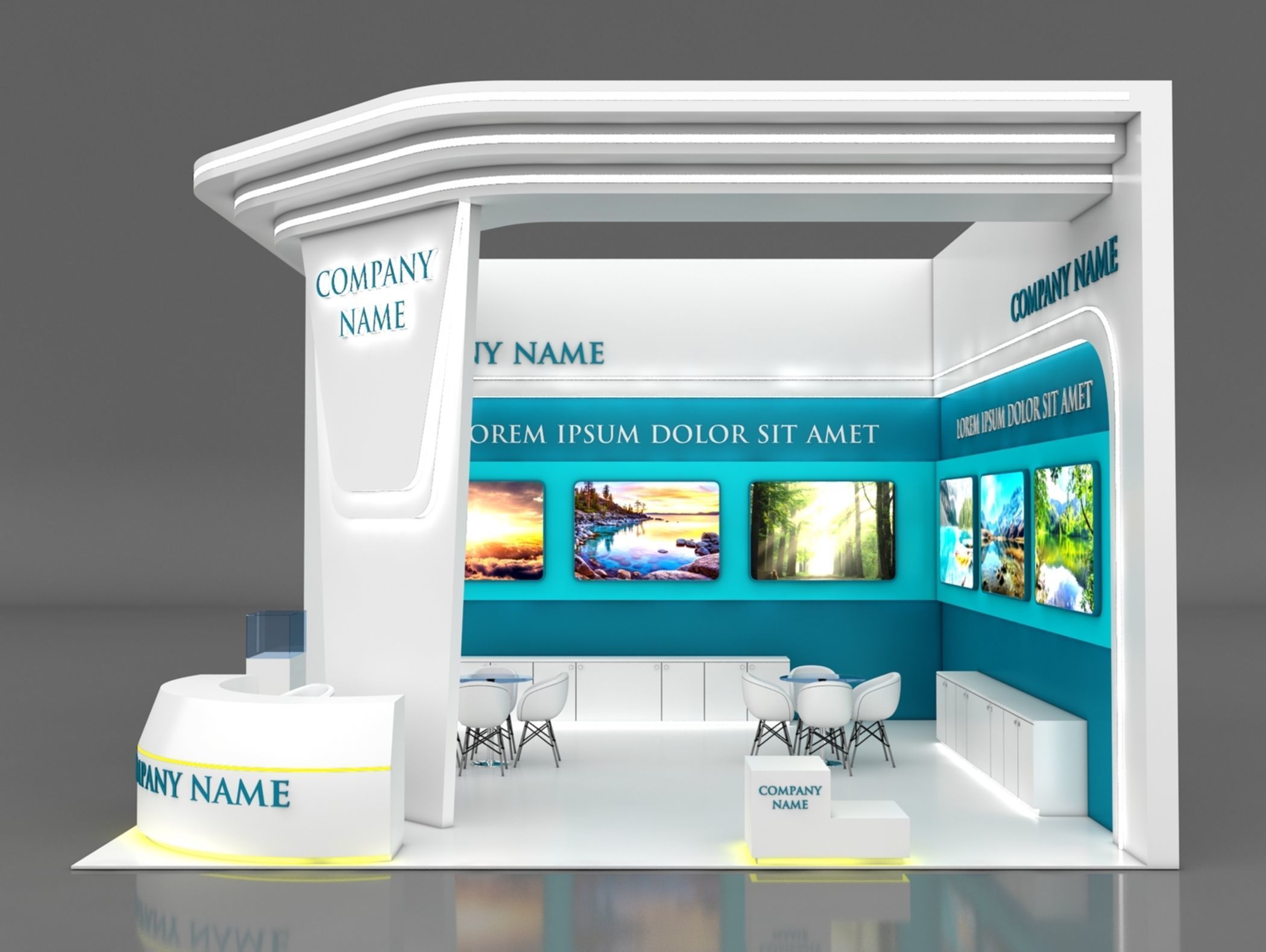 Booth Exhibition Stand Stall 7x7m Height 500 cm 2 Side Open 3D model_1
