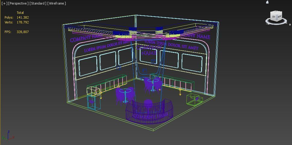 Booth Exhibition Stand Stall 7x7m Height 500 cm 2 Side Open 3D model_6