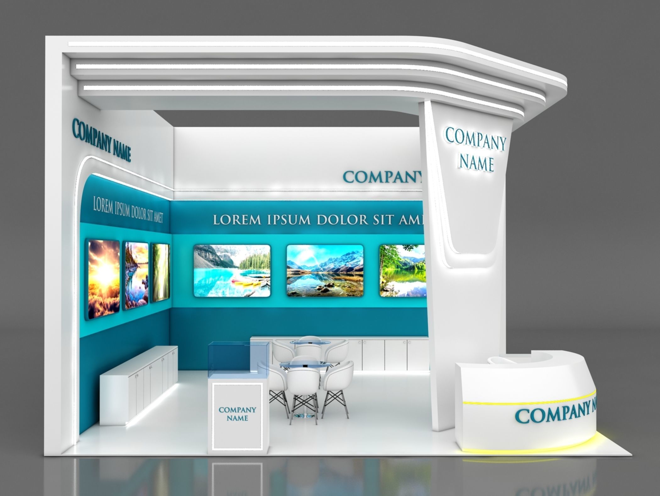 Booth Exhibition Stand Stall 7x7m Height 500 cm 2 Side Open 3D model_2