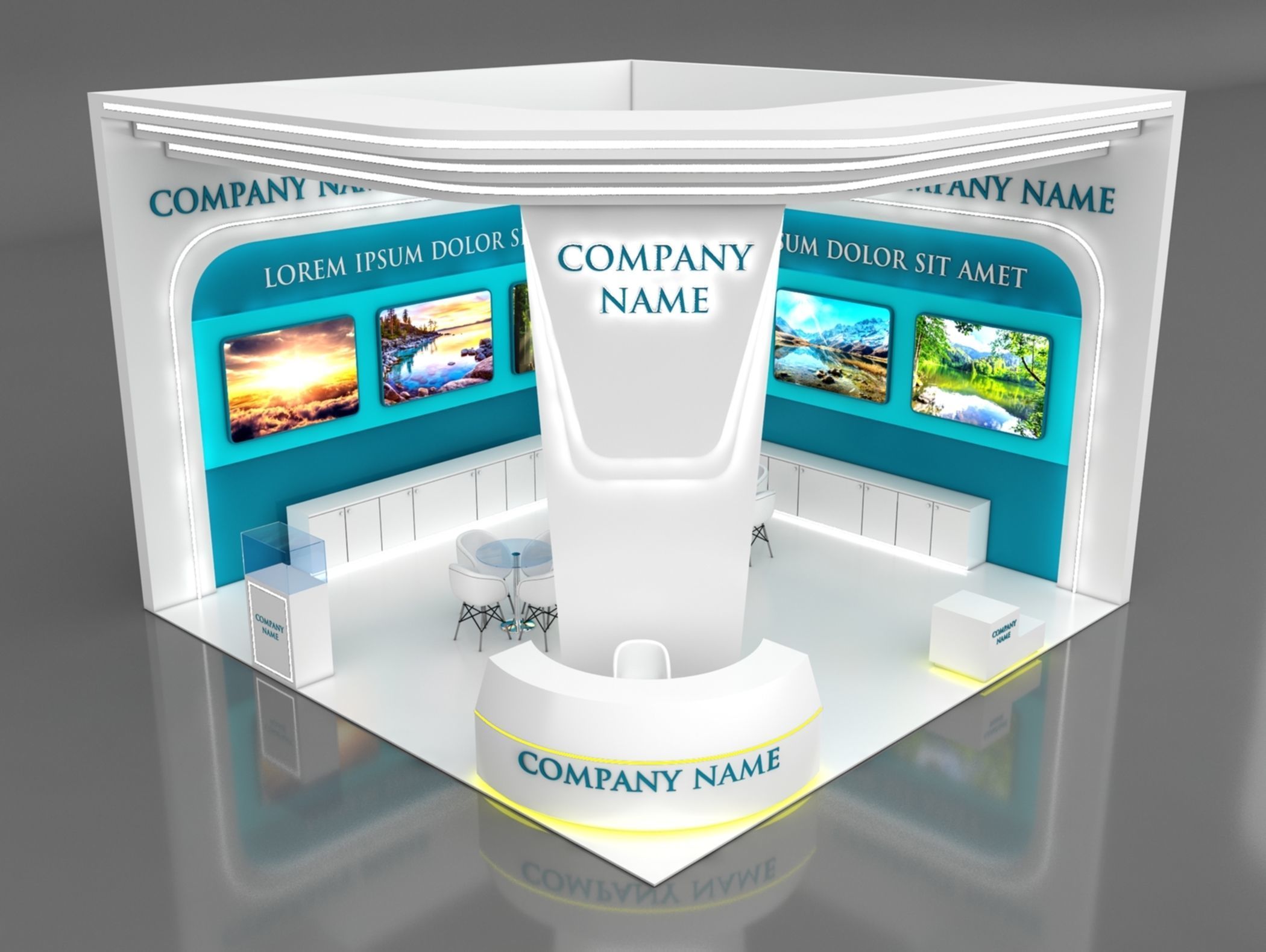 Booth Exhibition Stand Stall 7x7m Height 500 cm 2 Side Open 3D model_3