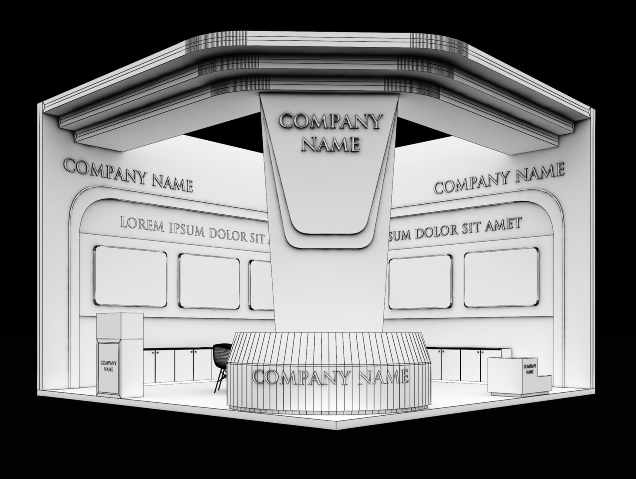 Booth Exhibition Stand Stall 7x7m Height 500 cm 2 Side Open 3D model_7