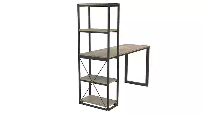 Metal and wood library desk 3D model