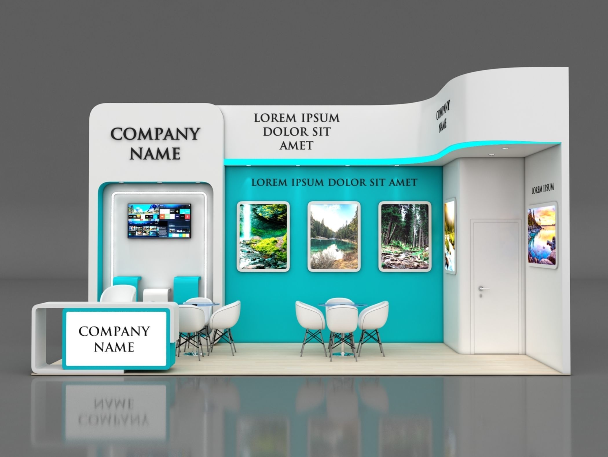 Booth Exhibition Stand Stall 7x3m Height 500 cm 2 Side Open 3D model_2
