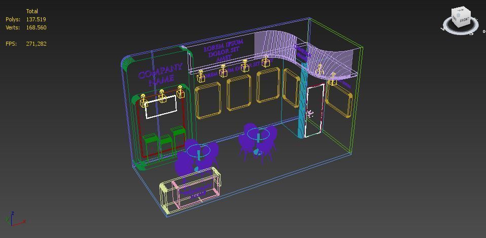 Booth Exhibition Stand Stall 7x3m Height 500 cm 2 Side Open 3D model_6
