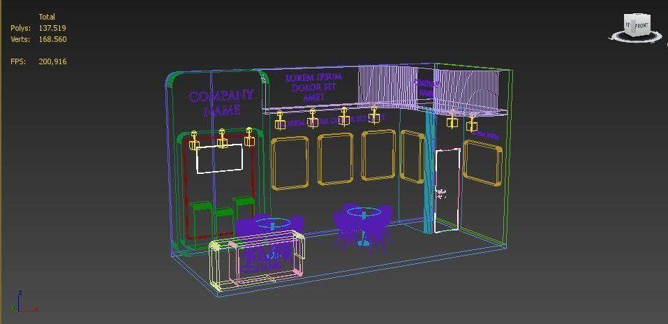 Booth Exhibition Stand Stall 7x3m Height 500 cm 2 Side Open 3D model_5