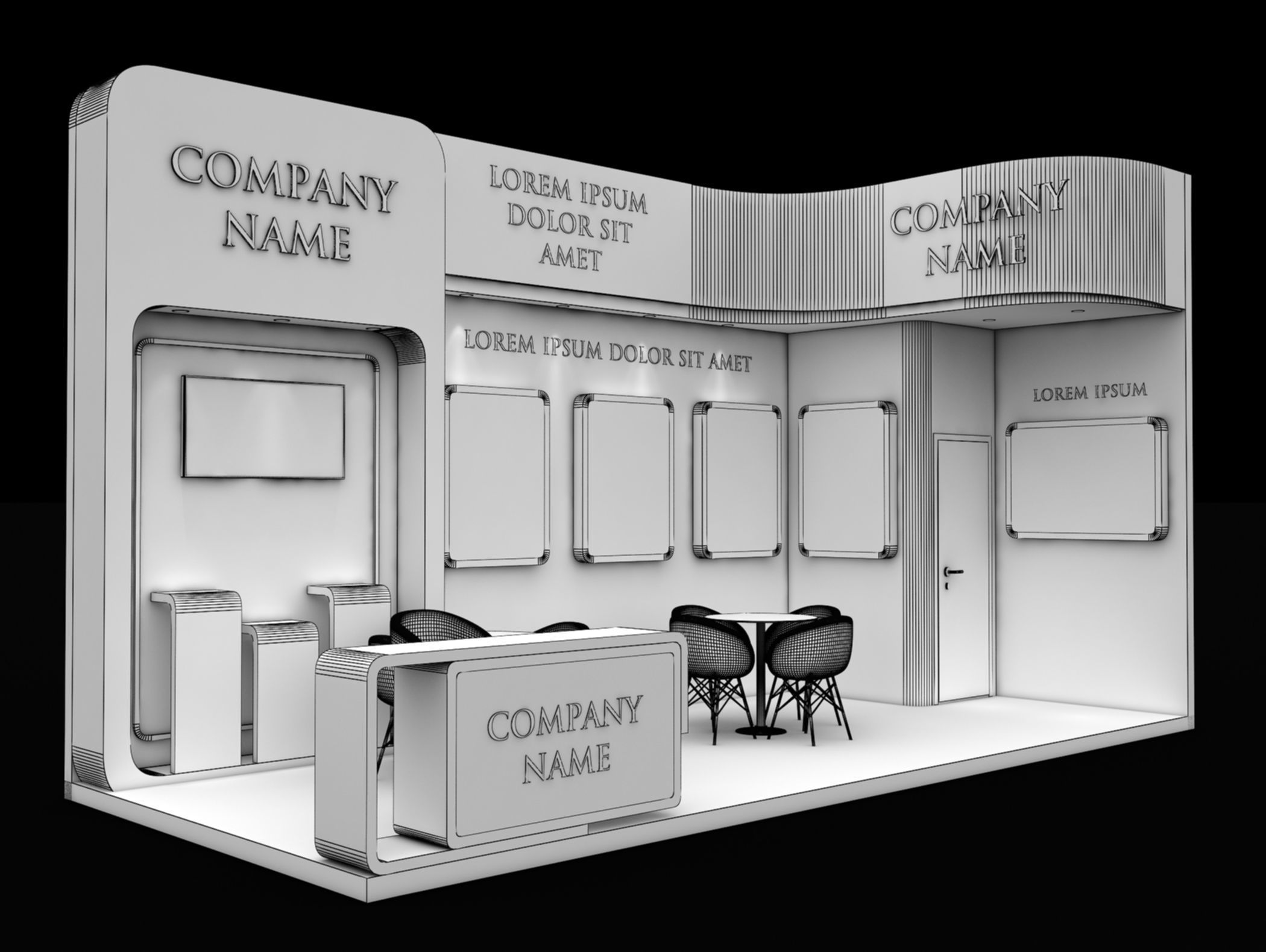 Booth Exhibition Stand Stall 7x3m Height 500 cm 2 Side Open 3D model_7