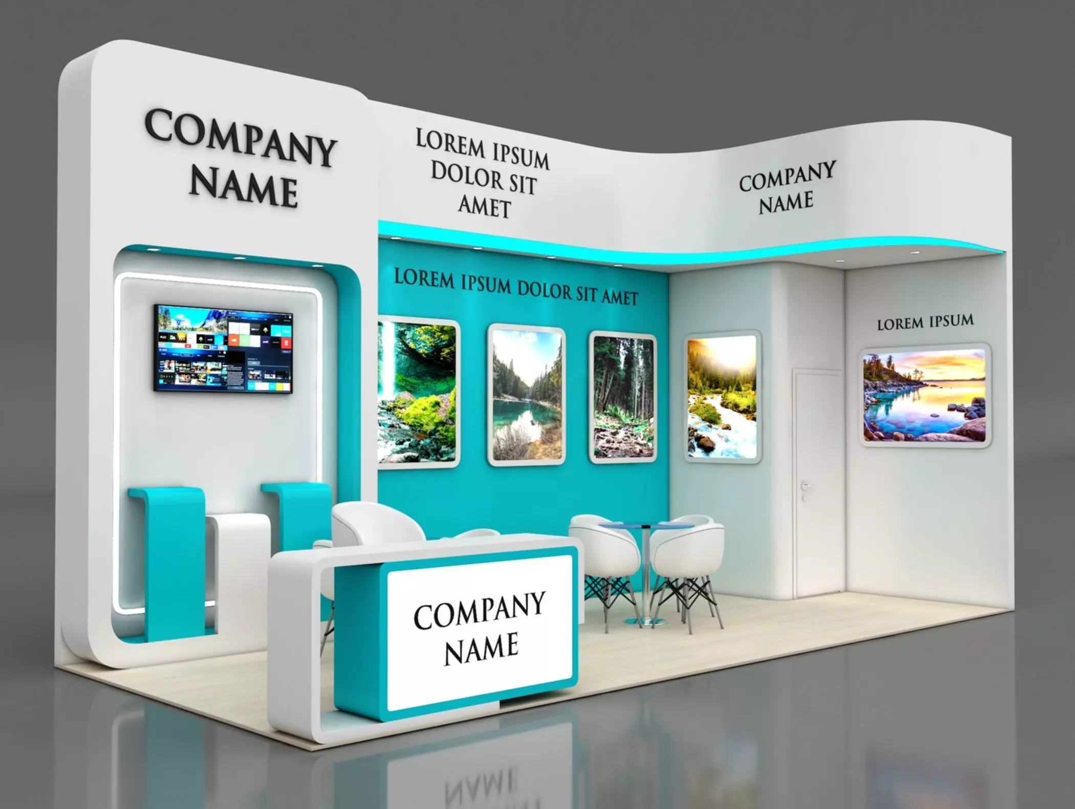 Booth Exhibition Stand Stall 7x3m Height 500 cm 2 Side Open 3D model_0