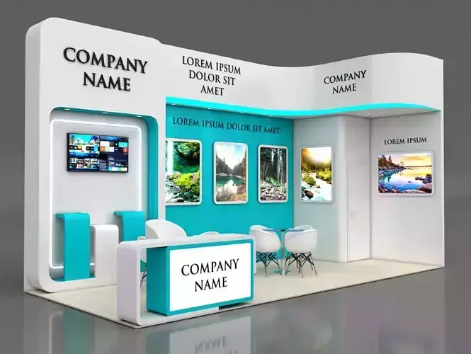 Booth Exhibition Stand Stall 7x3m Height 500 cm 2 Side Open 3D model