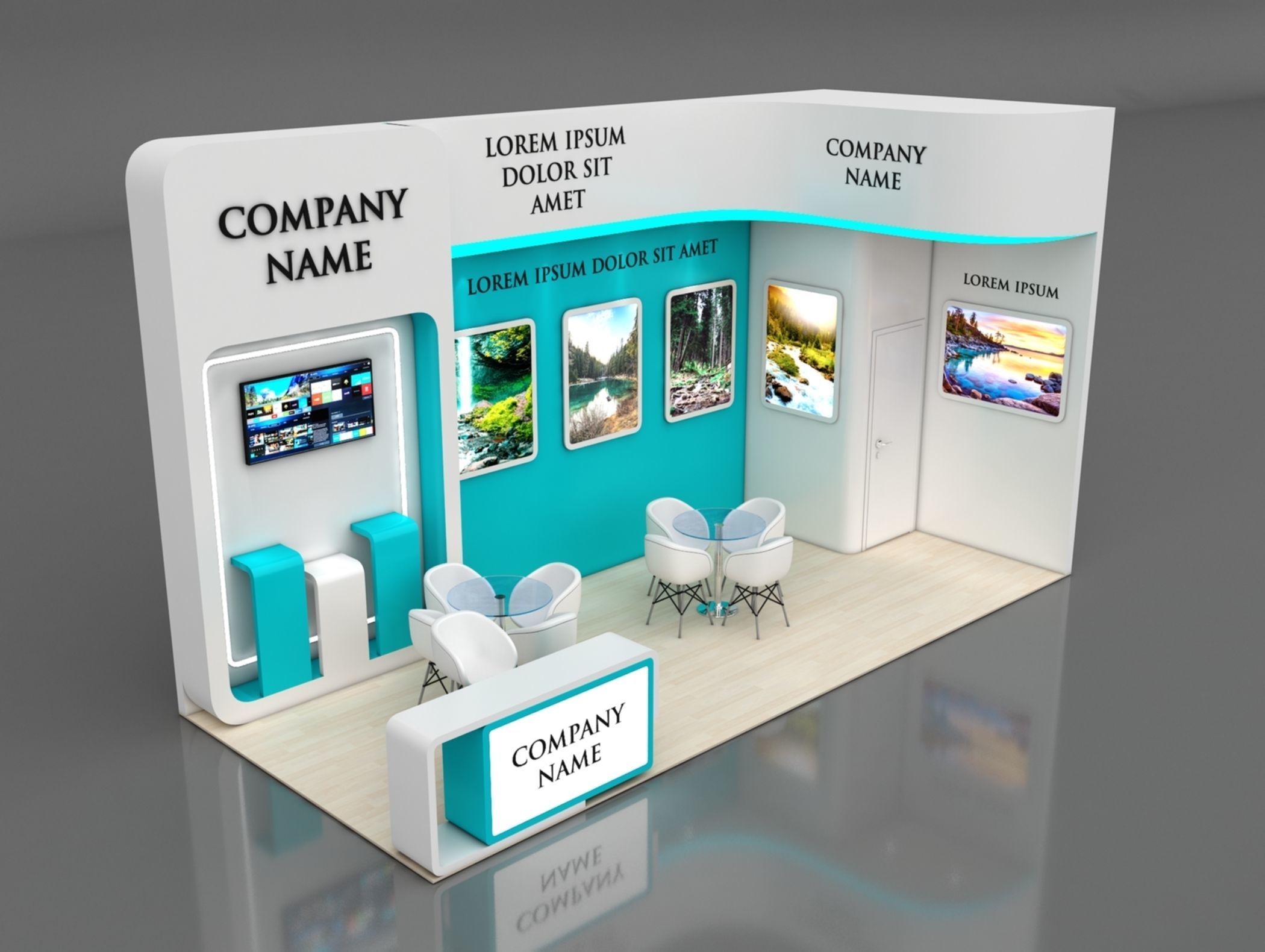 Booth Exhibition Stand Stall 7x3m Height 500 cm 2 Side Open 3D model_1