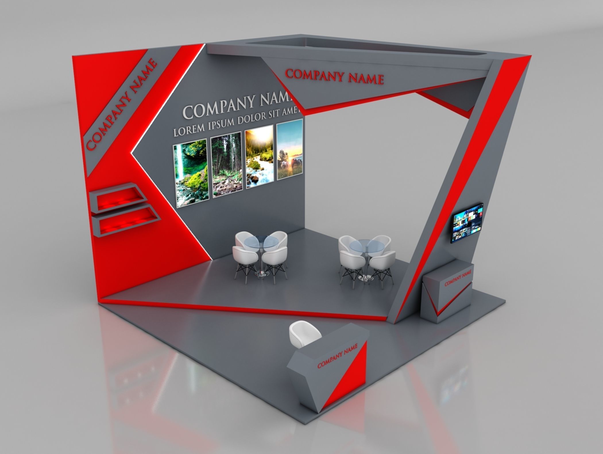 Booth Exhibition Stand Stall 6x6m Height 500 cm 3 Side Open 3D model_1