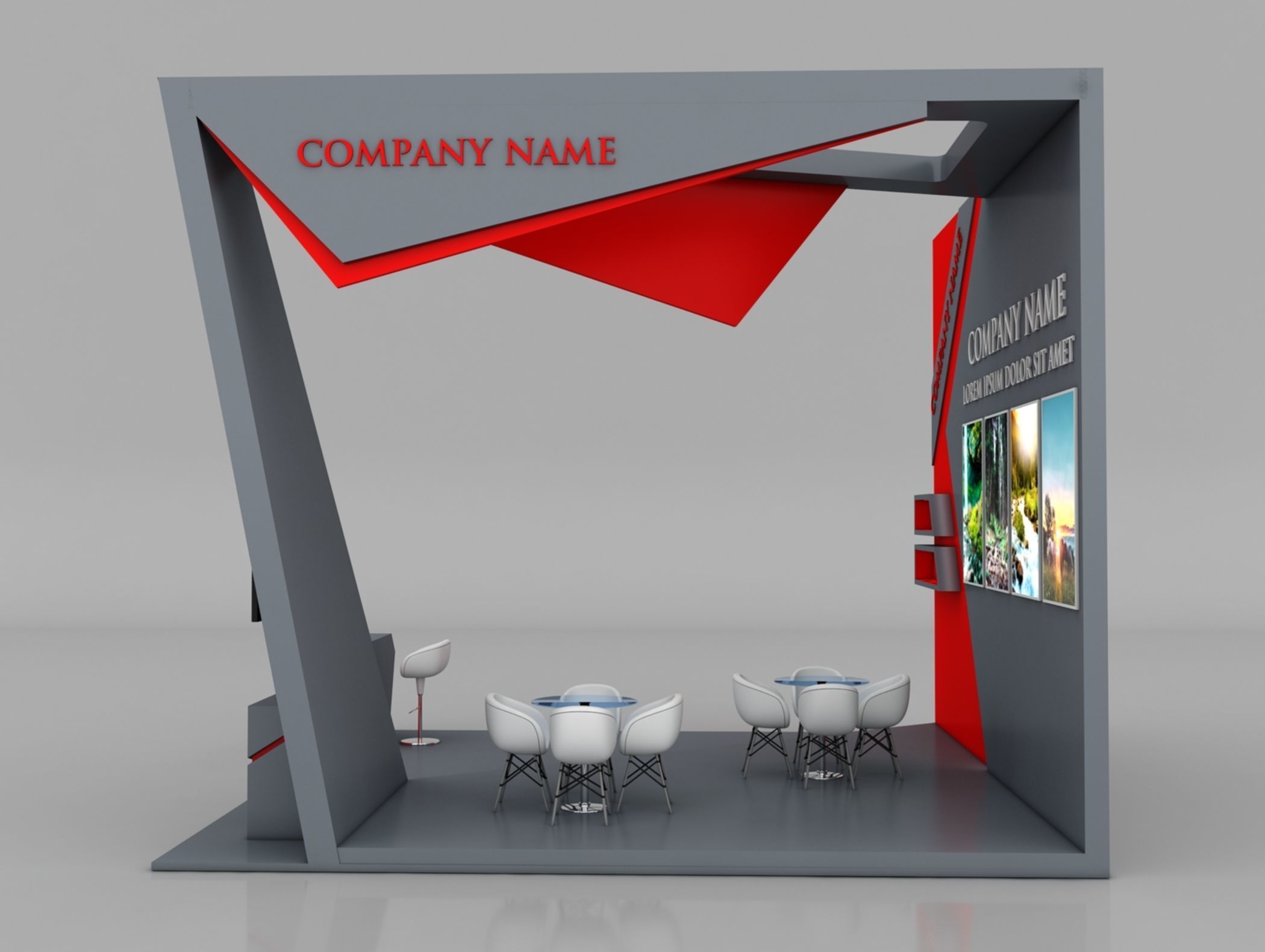 Booth Exhibition Stand Stall 6x6m Height 500 cm 3 Side Open 3D model_4