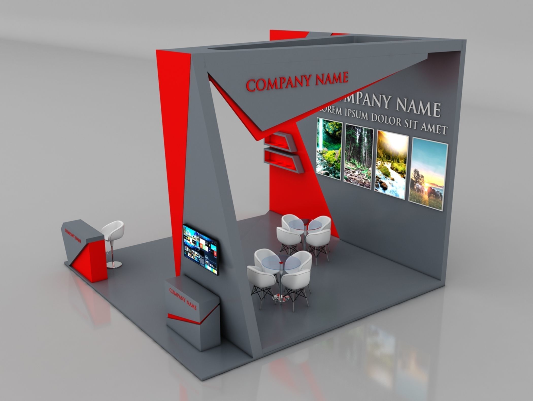 Booth Exhibition Stand Stall 6x6m Height 500 cm 3 Side Open 3D model_3