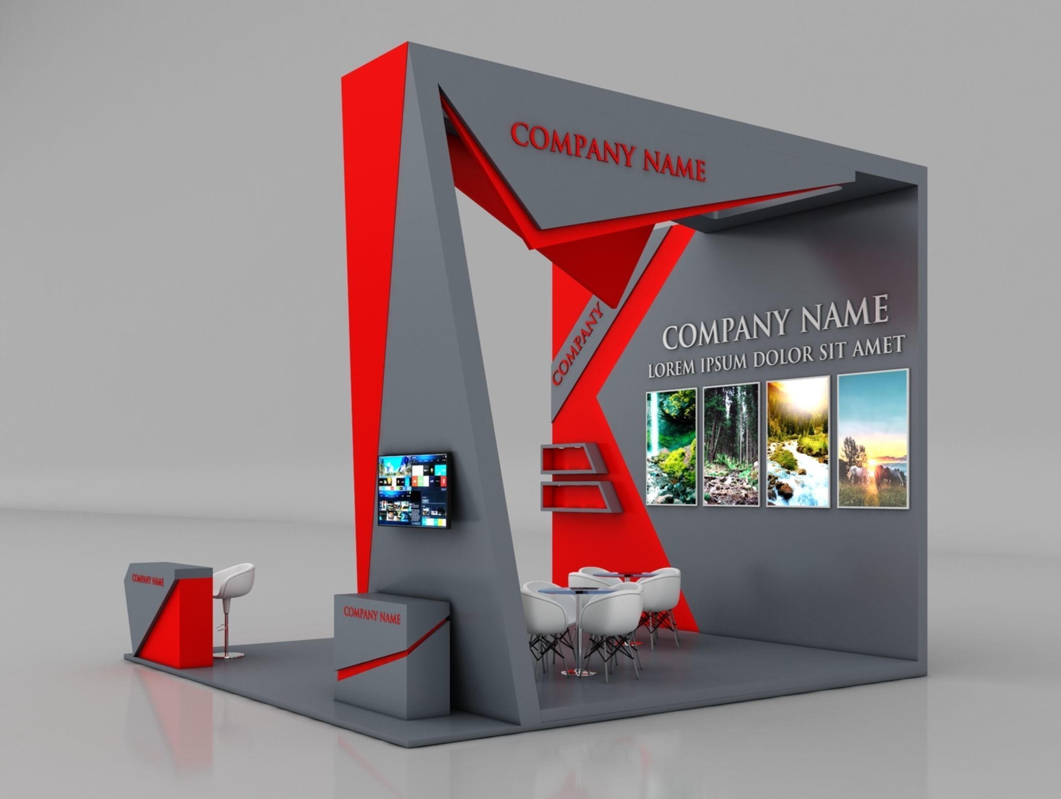 Booth Exhibition Stand Stall 6x6m Height 500 cm 3 Side Open 3D model_2