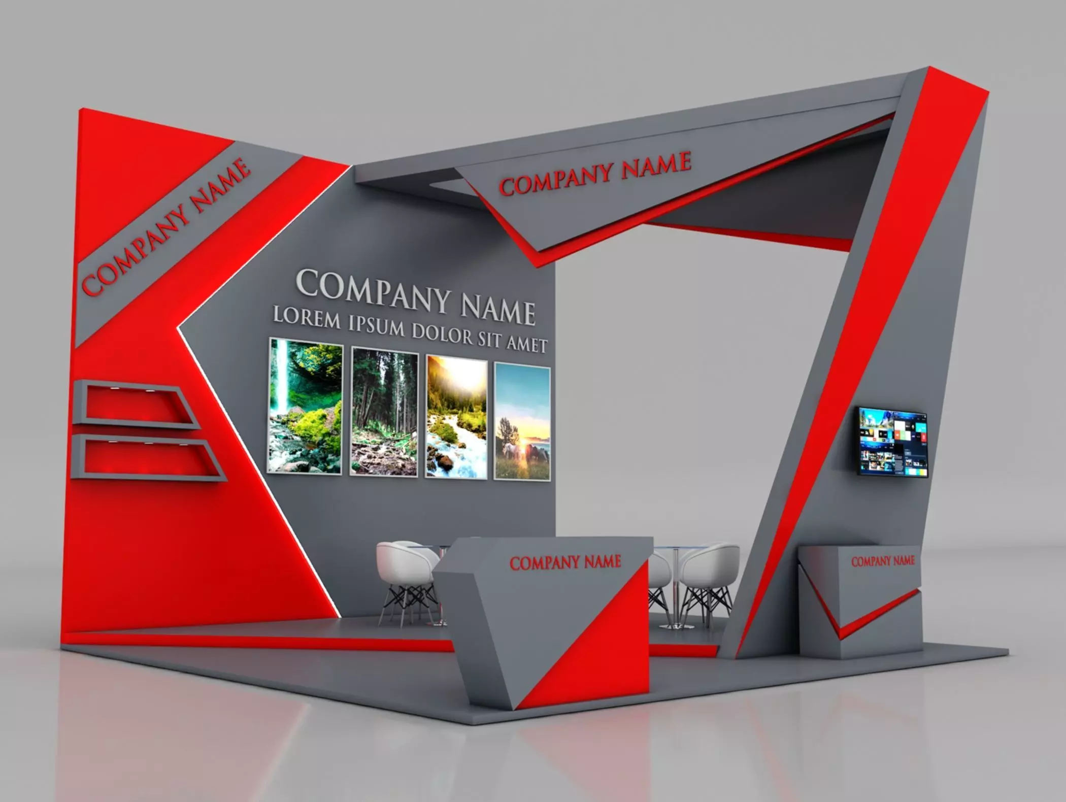 Booth Exhibition Stand Stall 6x6m Height 500 cm 3 Side Open 3D model_0