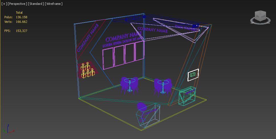 Booth Exhibition Stand Stall 6x6m Height 500 cm 3 Side Open 3D model_7