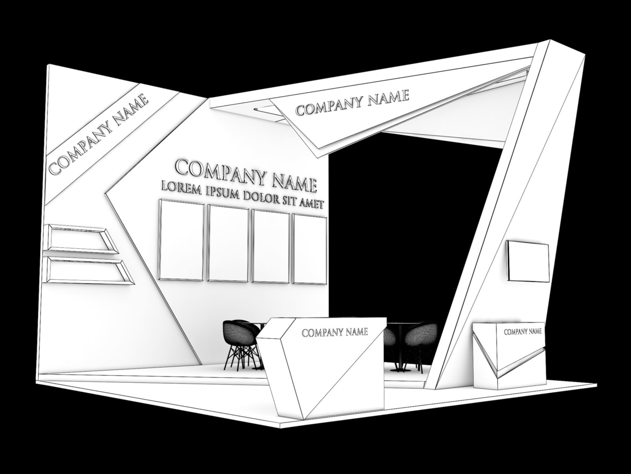 Booth Exhibition Stand Stall 6x6m Height 500 cm 3 Side Open 3D model_8
