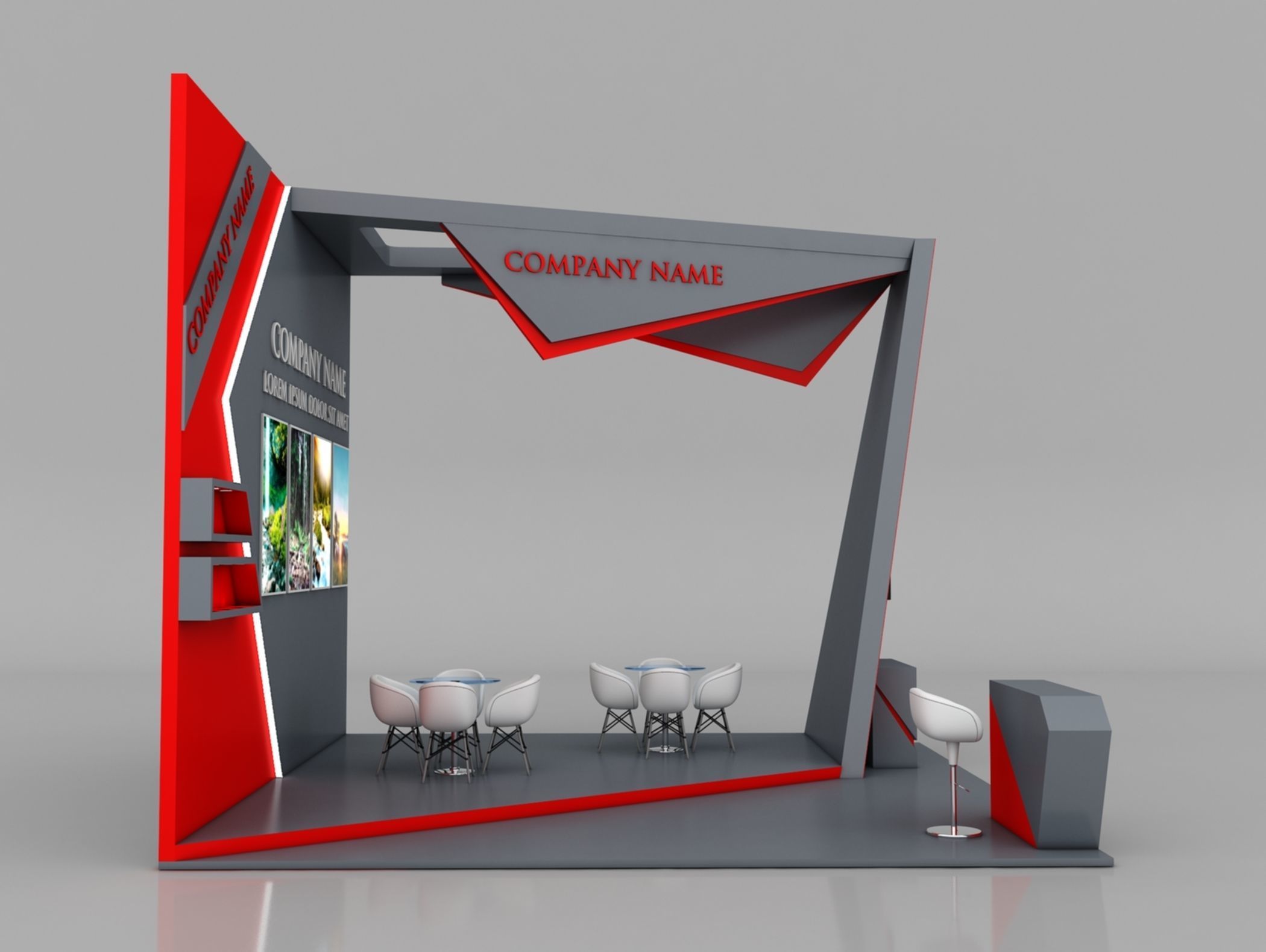 Booth Exhibition Stand Stall 6x6m Height 500 cm 3 Side Open 3D model_5