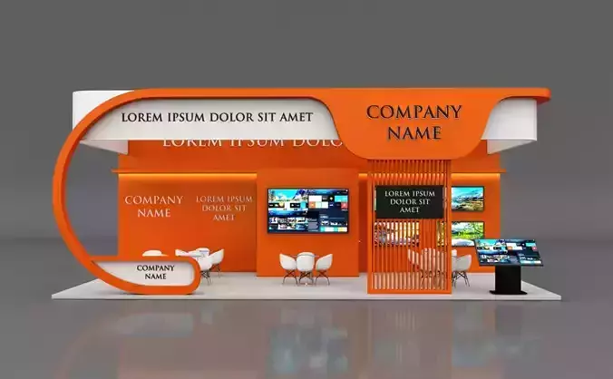 Booth Exhibition Stand Stall 6x12m Height 500 cm 3 Side Open 3D model