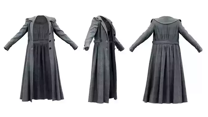 Elegant Button Coat Open Low-poly 3D model