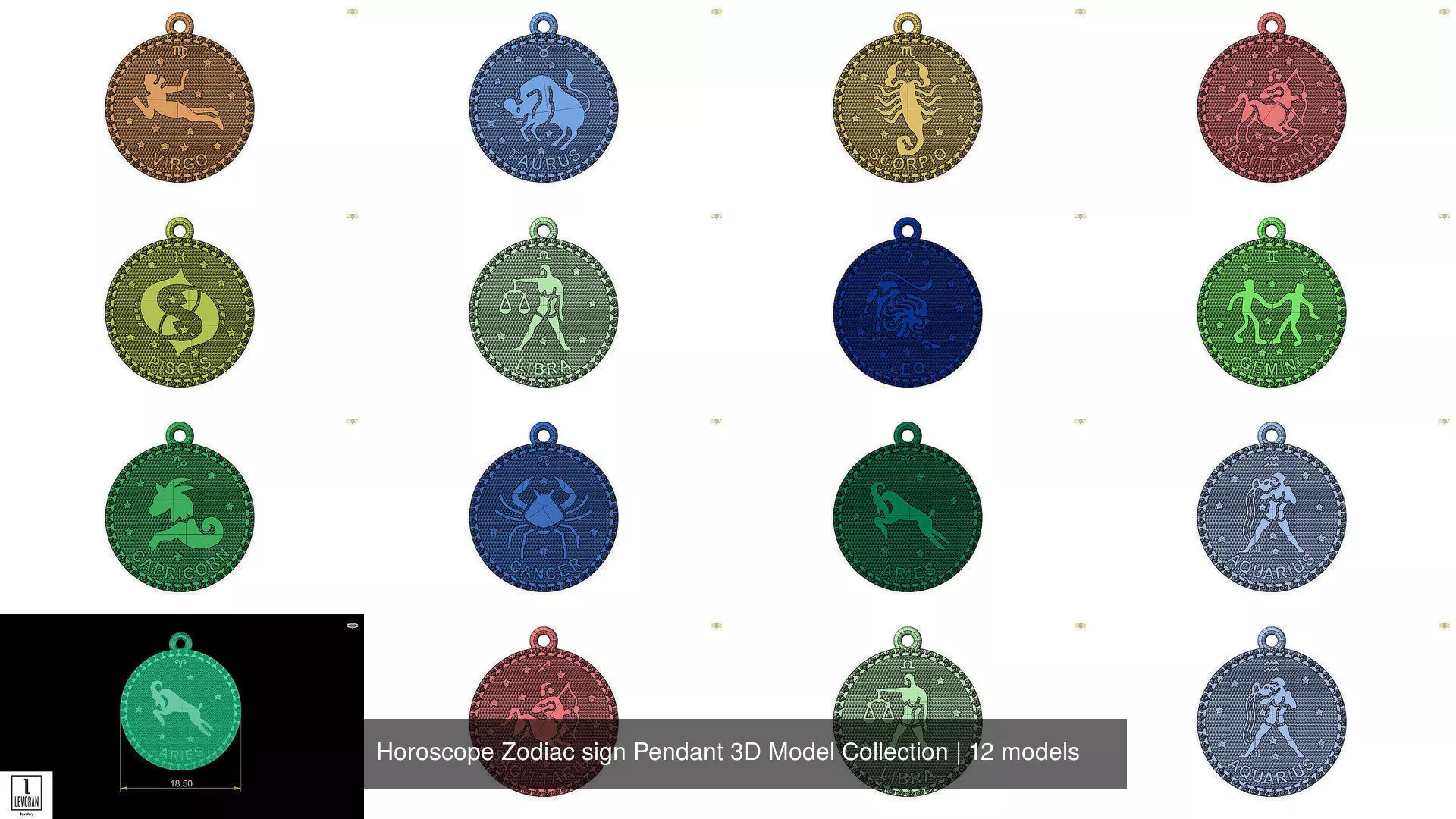 Horoscope Zodiac sign Pendant 3D Model Collection _0
