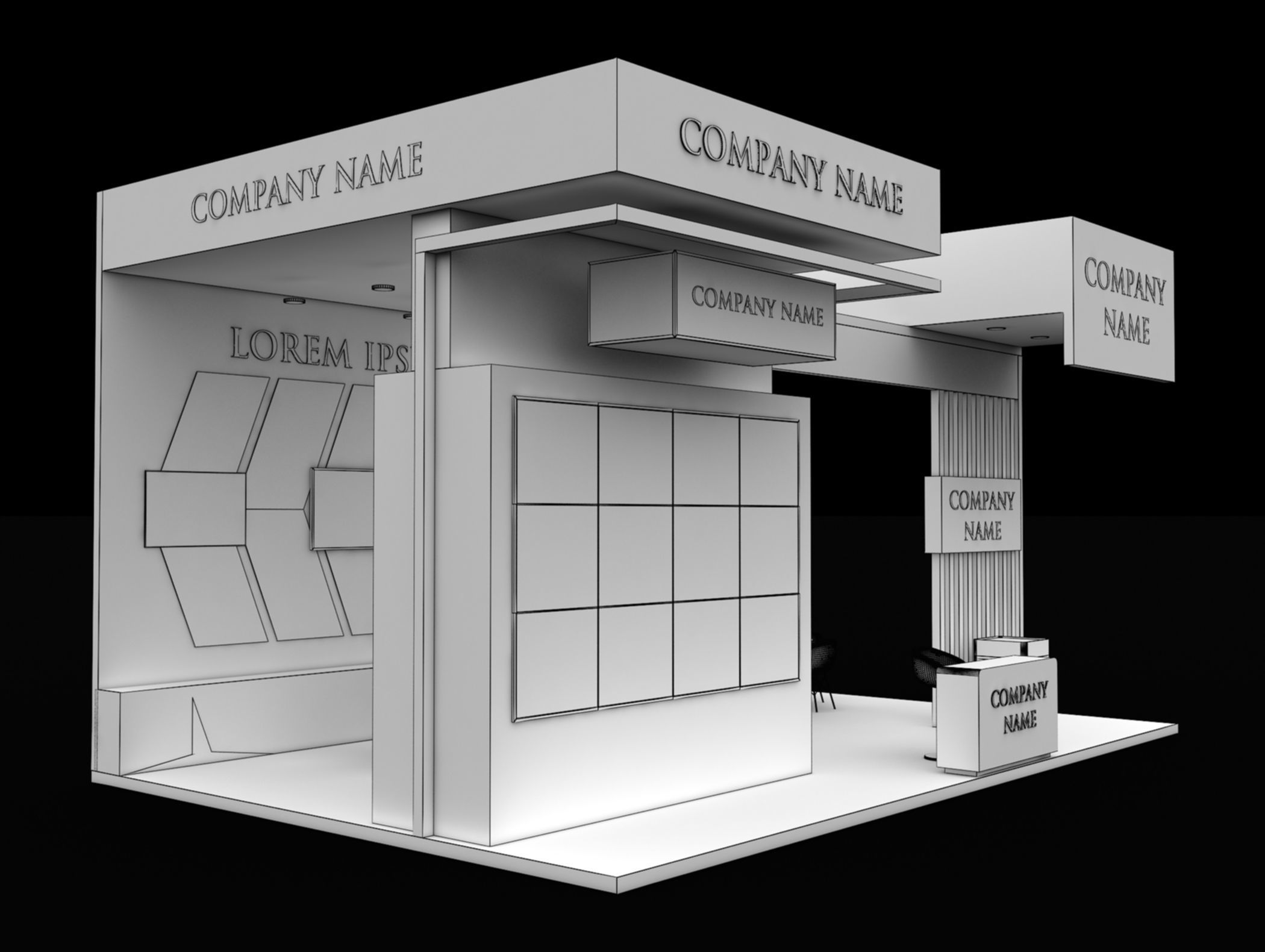 Booth Exhibition Stand Stall 6x9m Height 500 cm 3 Side Open 3D model_9