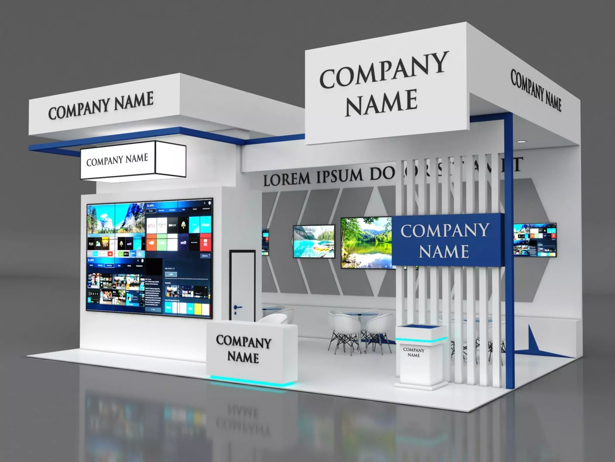 Booth Exhibition Stand Stall 6x9m Height 500 cm 3 Side Open 3D model_0