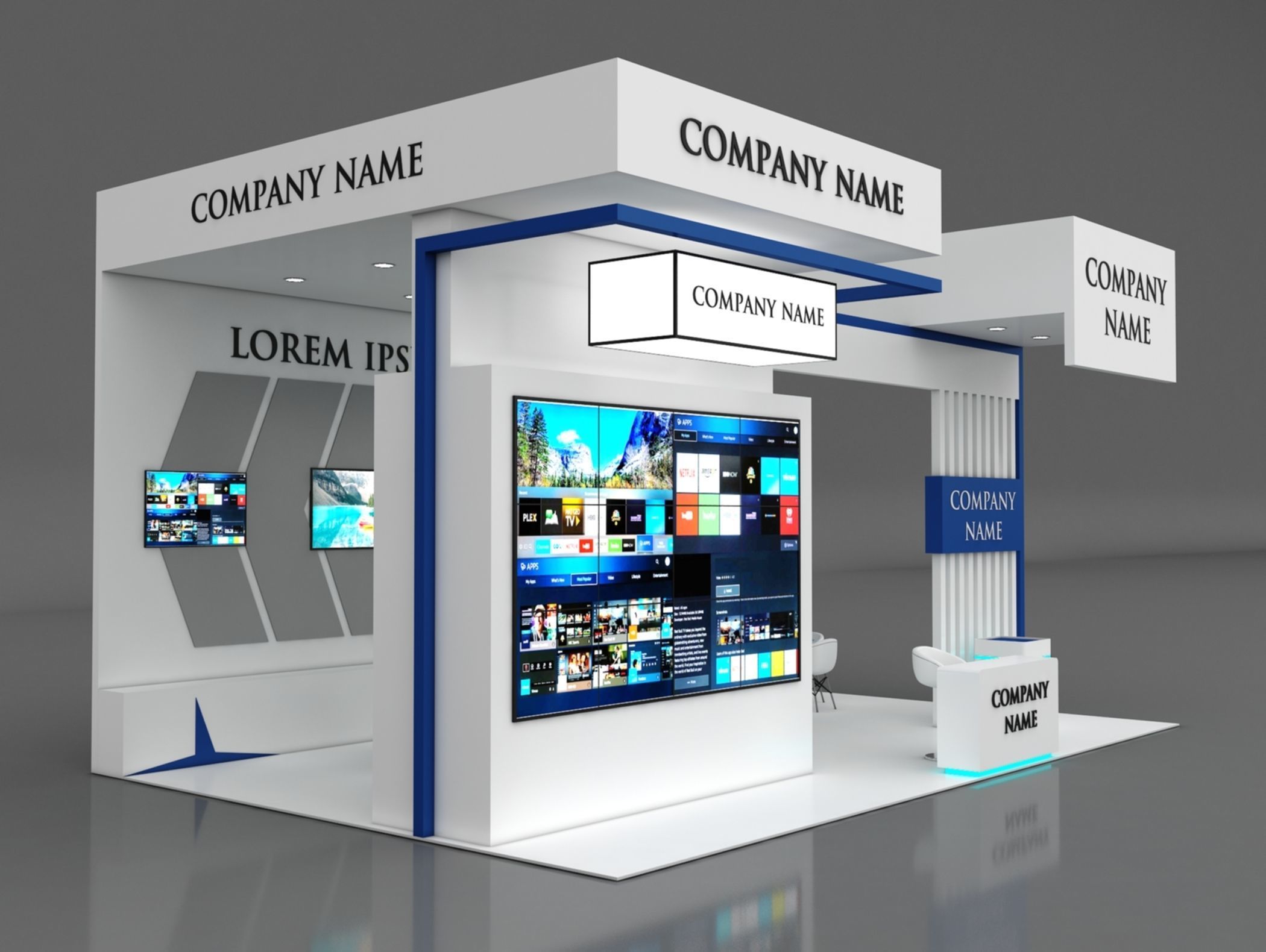 Booth Exhibition Stand Stall 6x9m Height 500 cm 3 Side Open 3D model_2