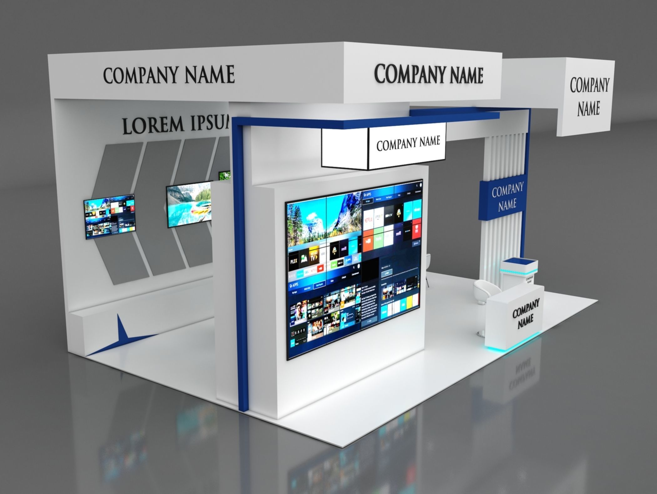 Booth Exhibition Stand Stall 6x9m Height 500 cm 3 Side Open 3D model_3