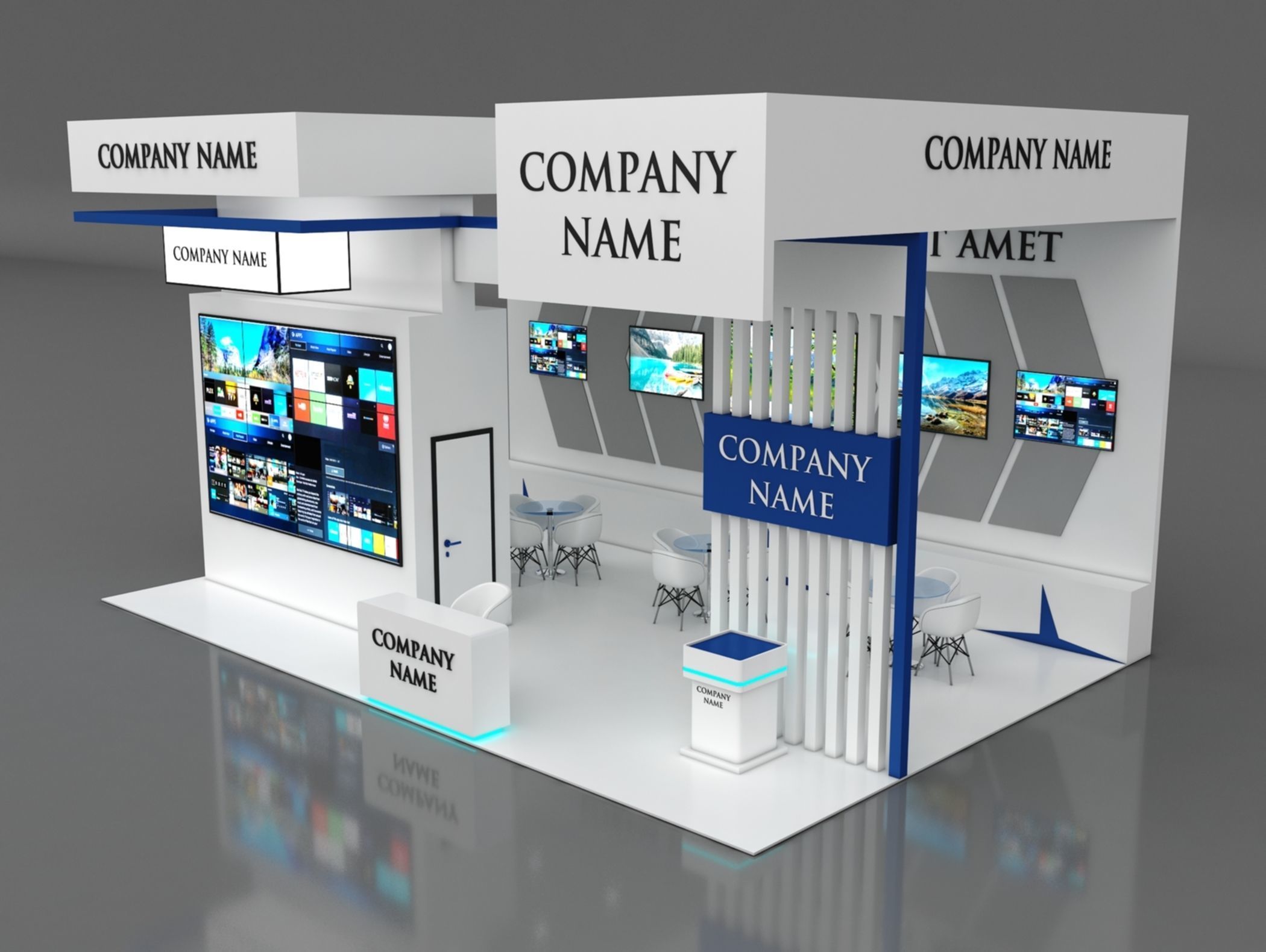 Booth Exhibition Stand Stall 6x9m Height 500 cm 3 Side Open 3D model_1