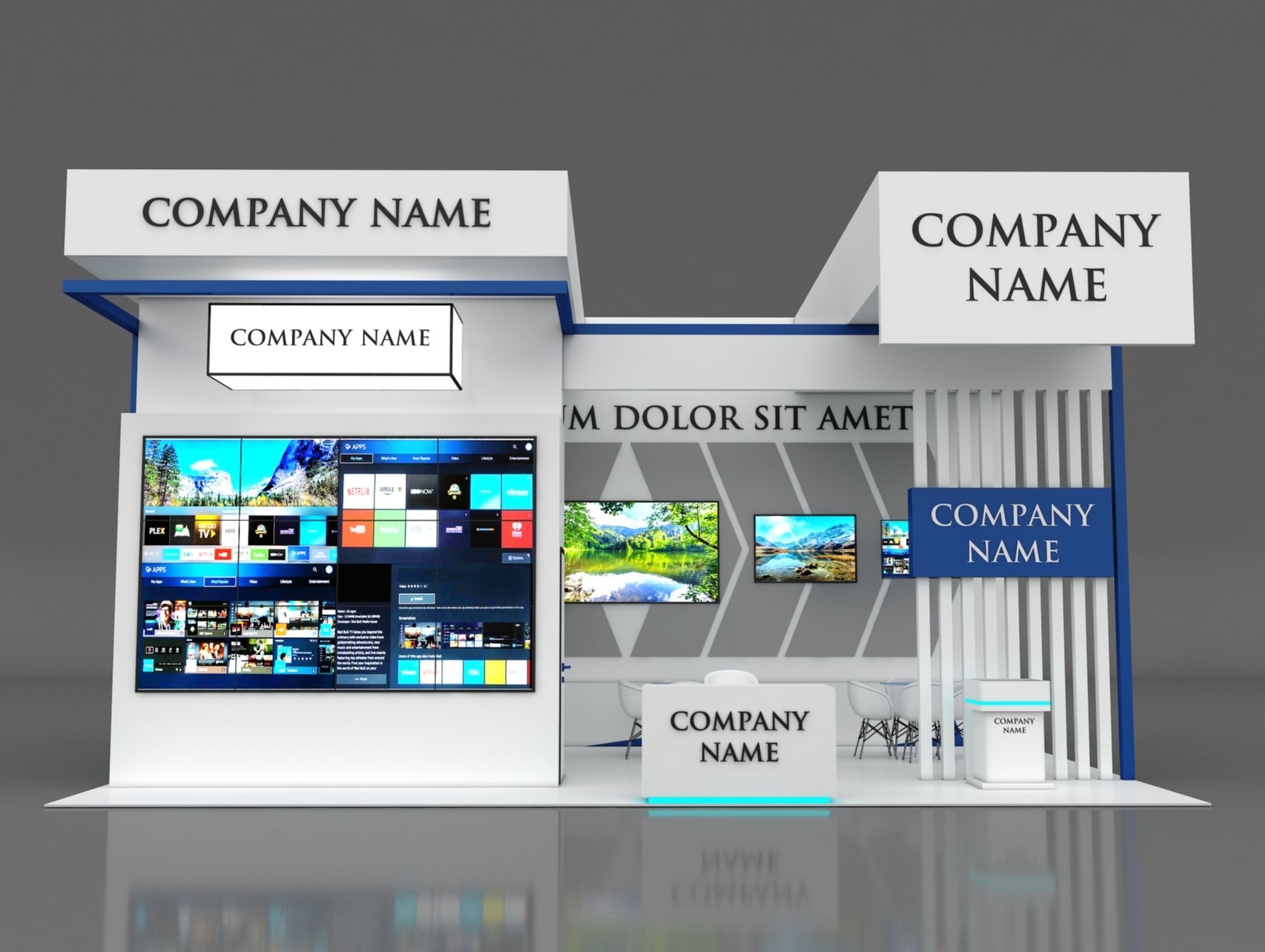 Booth Exhibition Stand Stall 6x9m Height 500 cm 3 Side Open 3D model_4