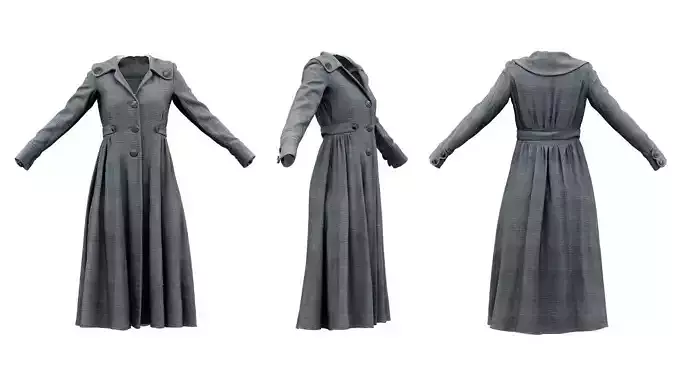 Elegant Button Coat Closed Low-poly 3D model