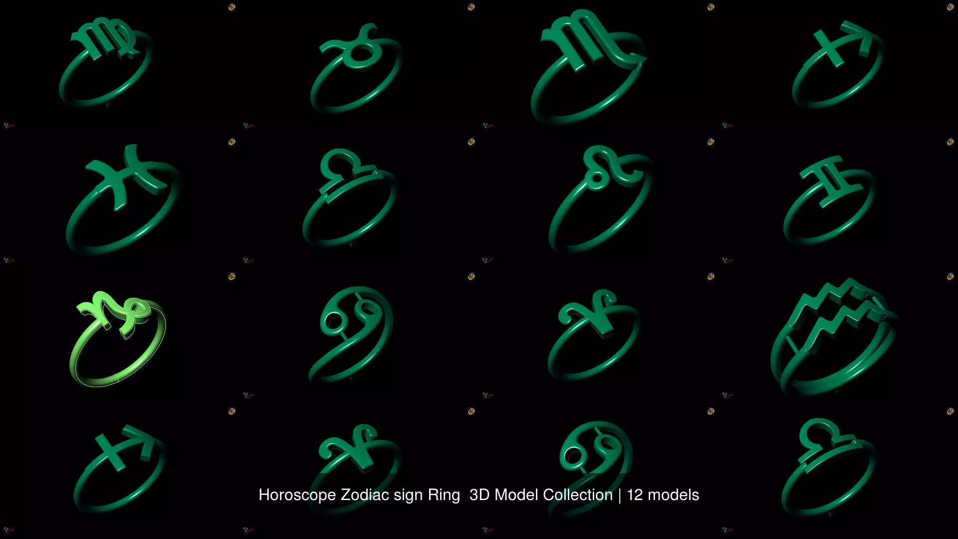Horoscope Zodiac sign Ring 3D Model Collection _0