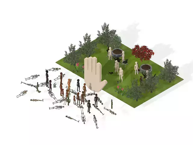 slavery hand in middle of grassy area