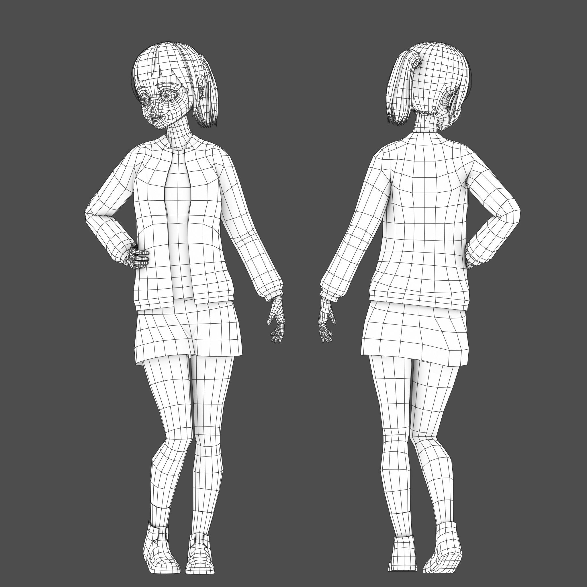 Clothes Switchable Anime Girl Low-poly 3D model_14