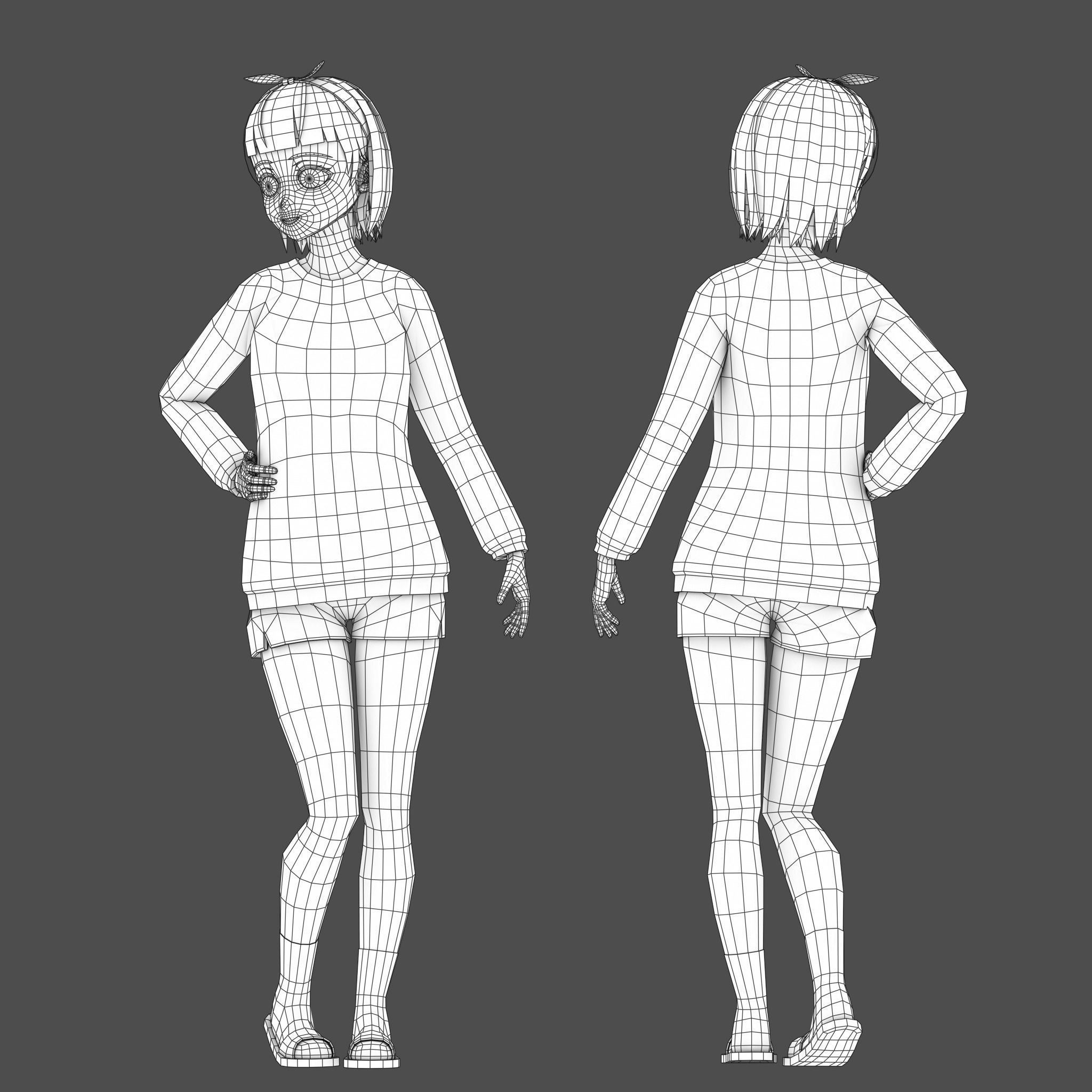Clothes Switchable Anime Girl Low-poly 3D model_12