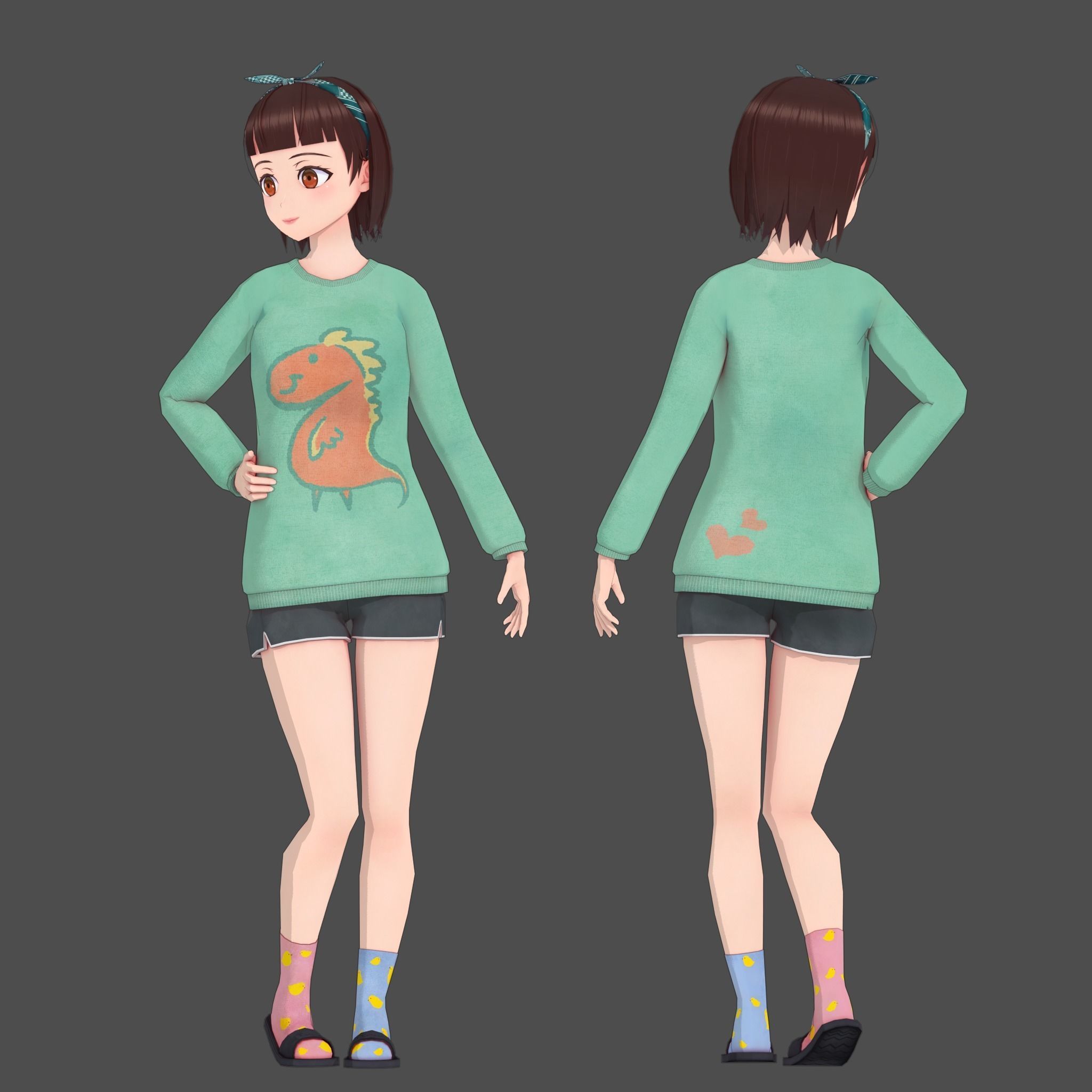 Clothes Switchable Anime Girl Low-poly 3D model_5