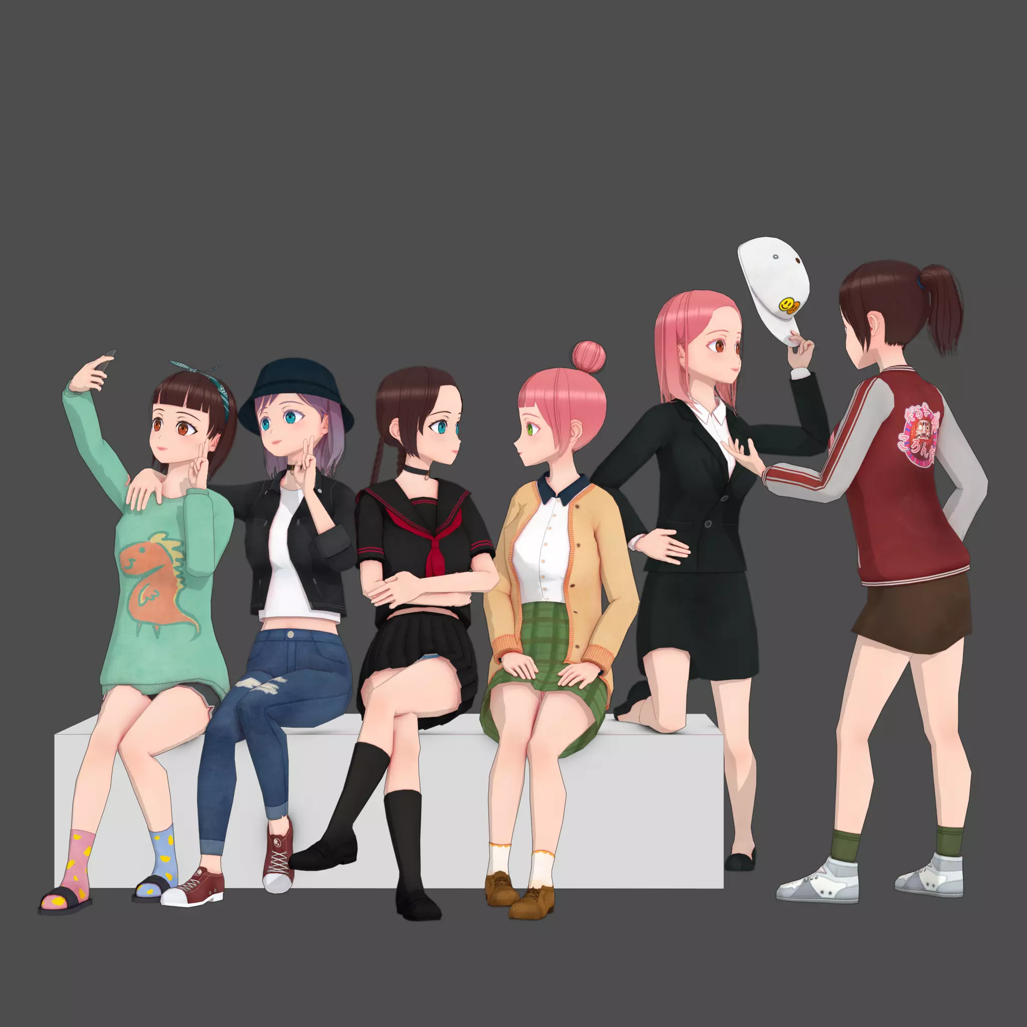 Clothes Switchable Anime Girl Low-poly 3D model_0