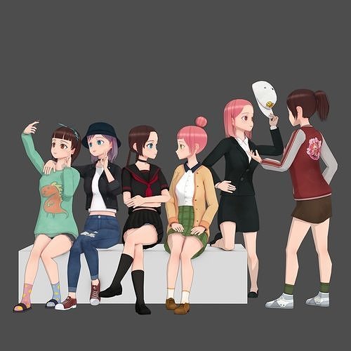 Clothes Switchable Anime Girl Low-poly 3D model