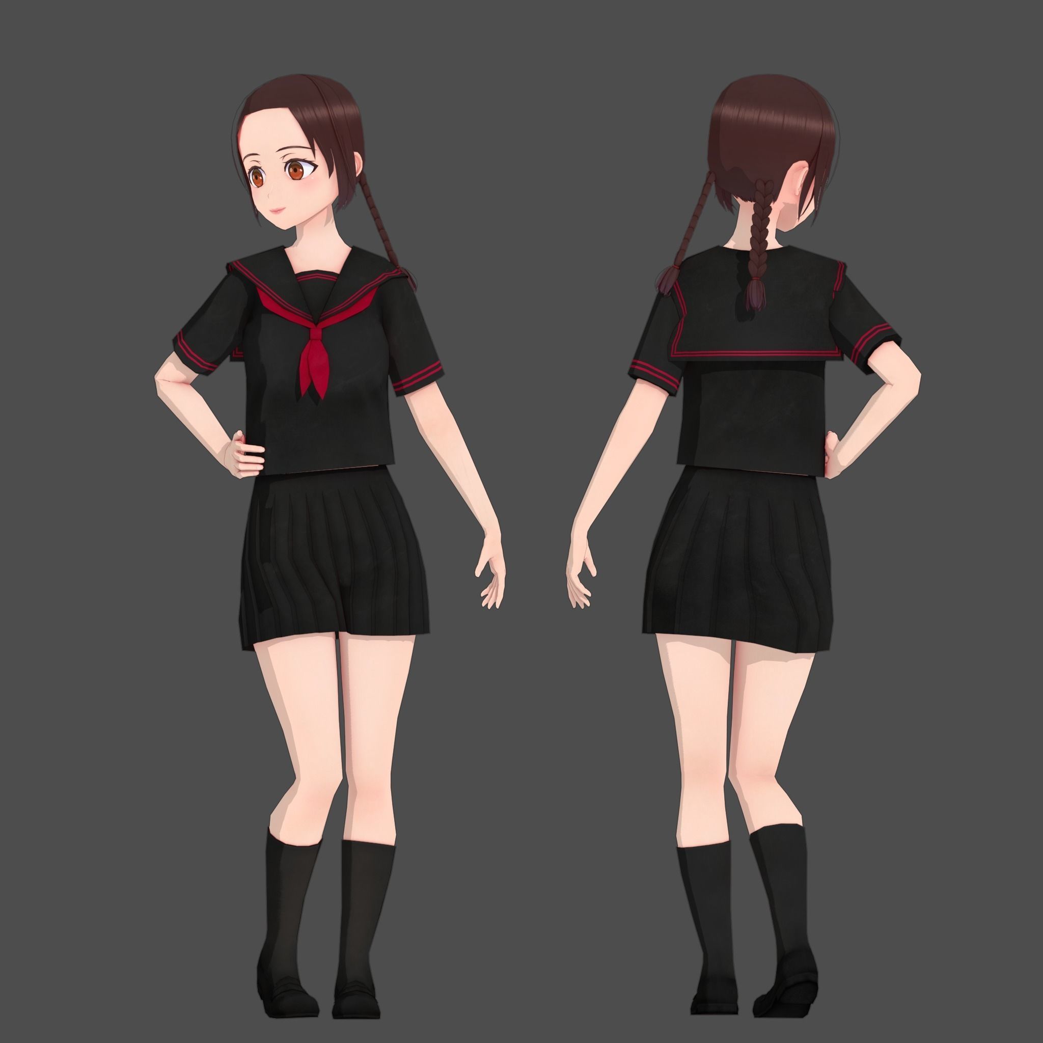 Clothes Switchable Anime Girl Low-poly 3D model_8