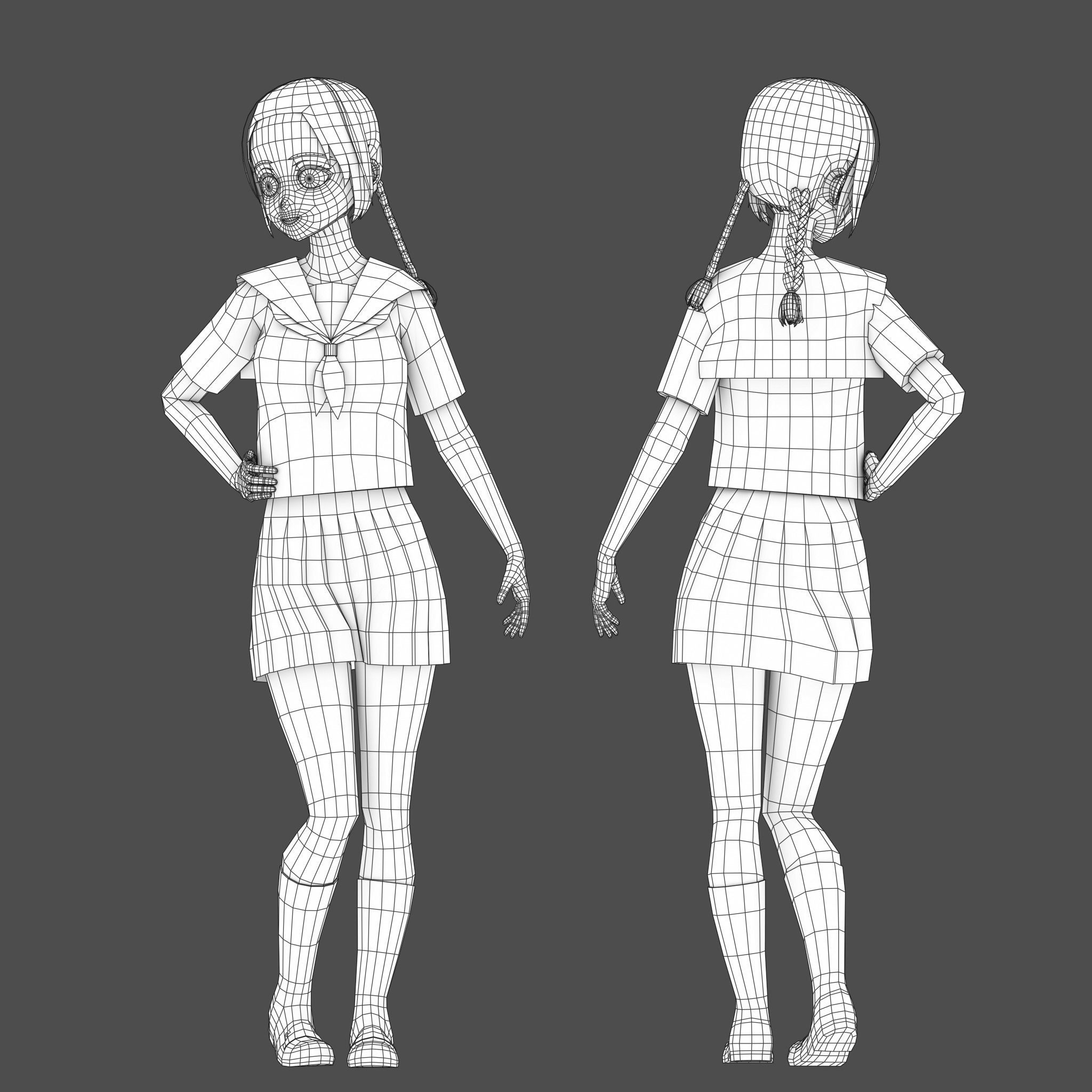 Clothes Switchable Anime Girl Low-poly 3D model_15