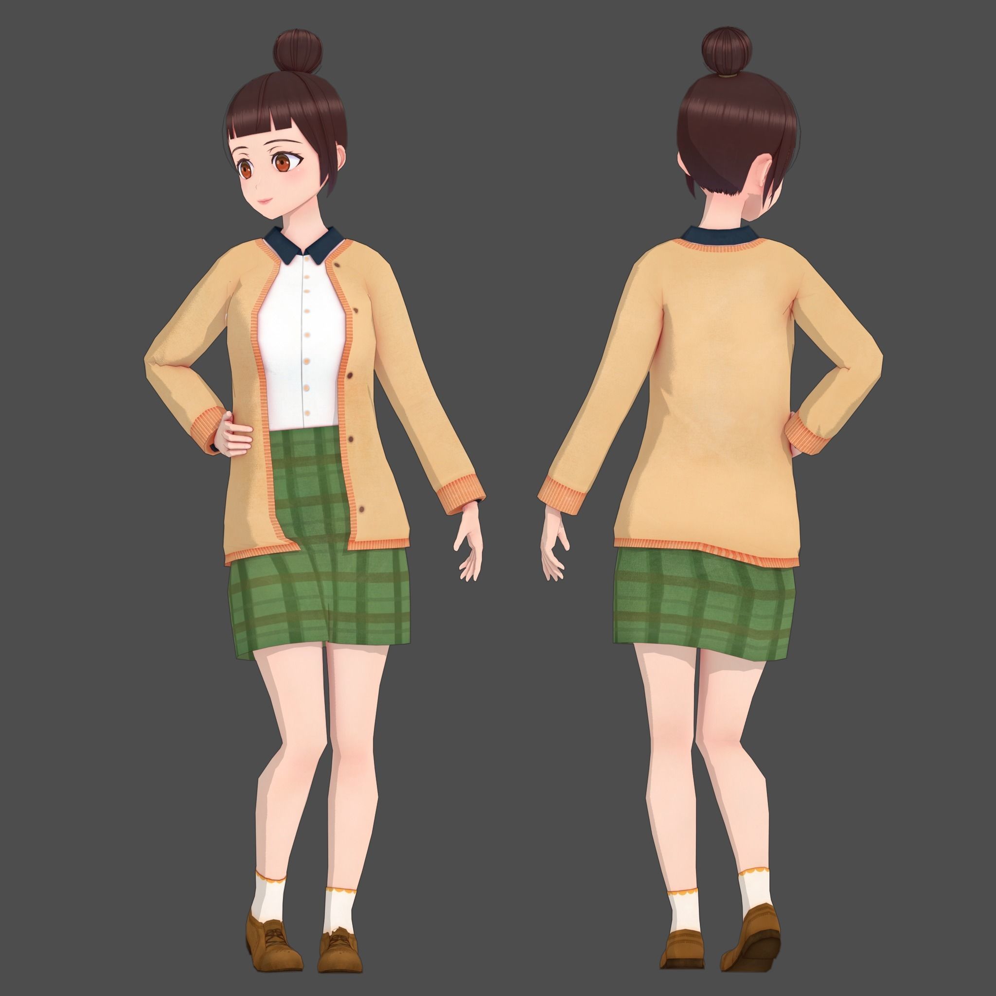 Clothes Switchable Anime Girl Low-poly 3D model_9