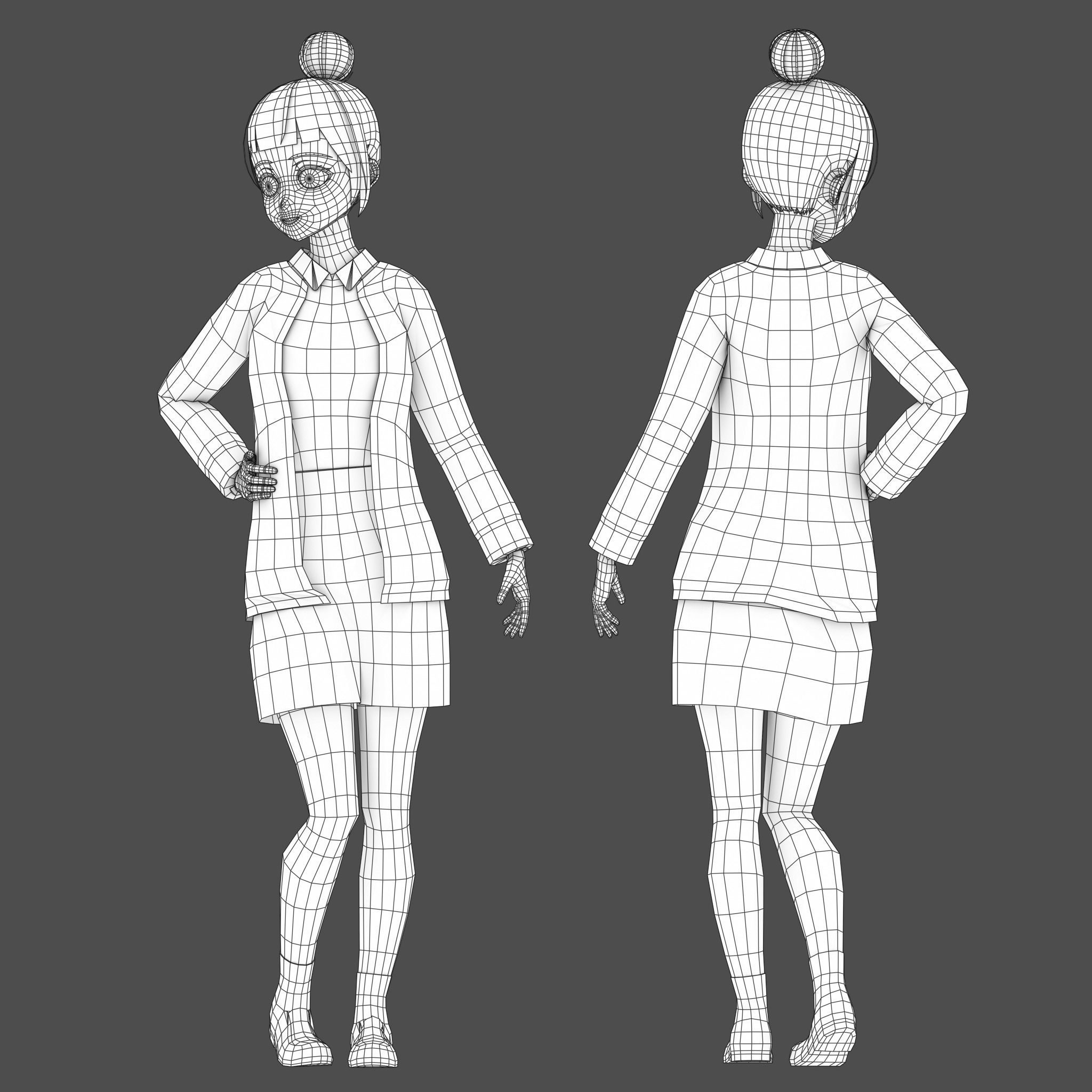 Clothes Switchable Anime Girl Low-poly 3D model_16